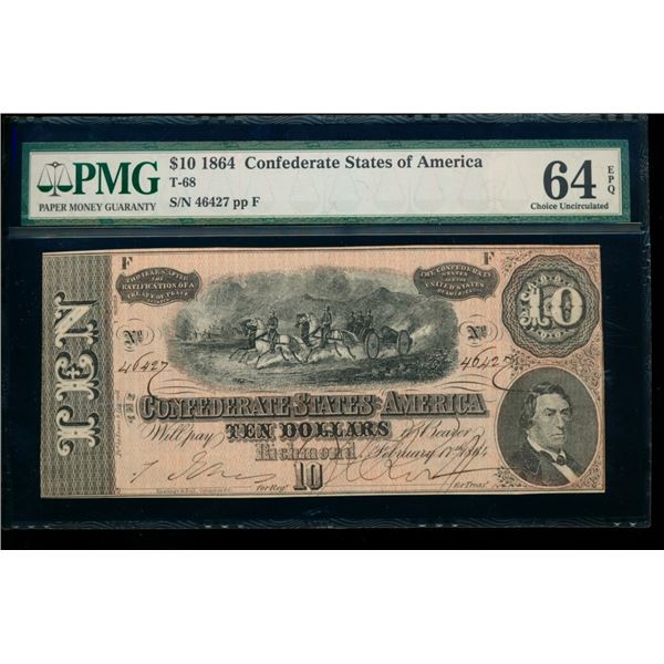 1864 $10 T-68 Confederate PCGS 64EPQ