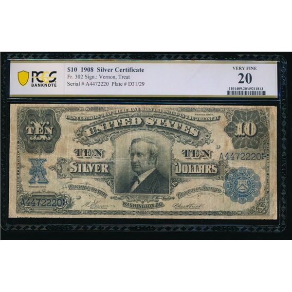 1908 $10 Tombstone Silver Certificate PCGS 20