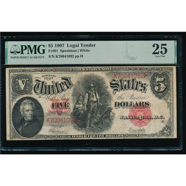 1907 $5 Legal Tender Note PMG 25
