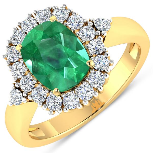 14KT Yellow Gold 1.74ct Zambian Emerald and Diamond Ring