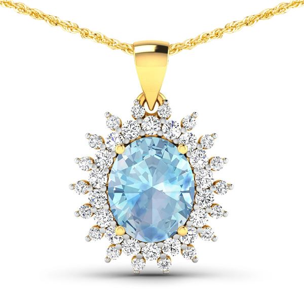 14KT Yellow Gold 2.7ctw Aquamarine and Diamond Pendant