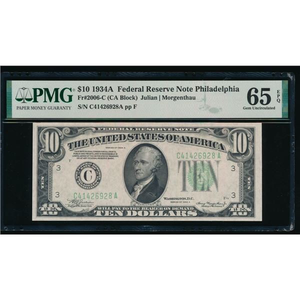 1934A $10 Philadelphia FRN PMG 65EPQ