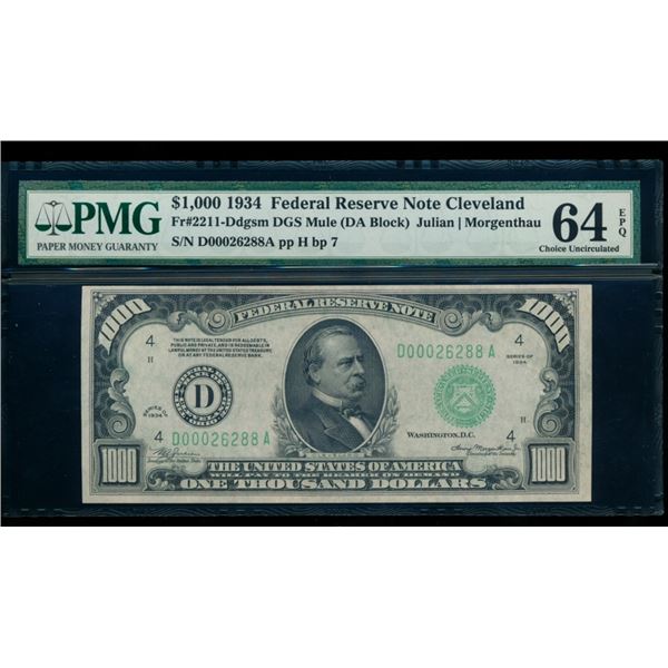 1934 $1000 Cleveland FRN PMG 64EPQ