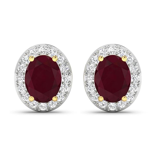 14KT Yellow Gold 3ctw Ruby and Diamond Earrings