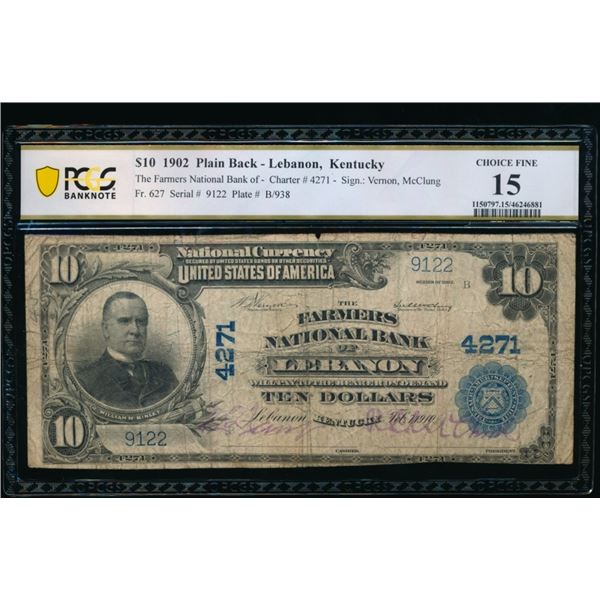 1902 $10 Lebanon KY National PCGS 15