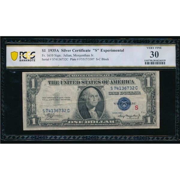 1935A $1 Experimental S Silver Certificate PCGS 30