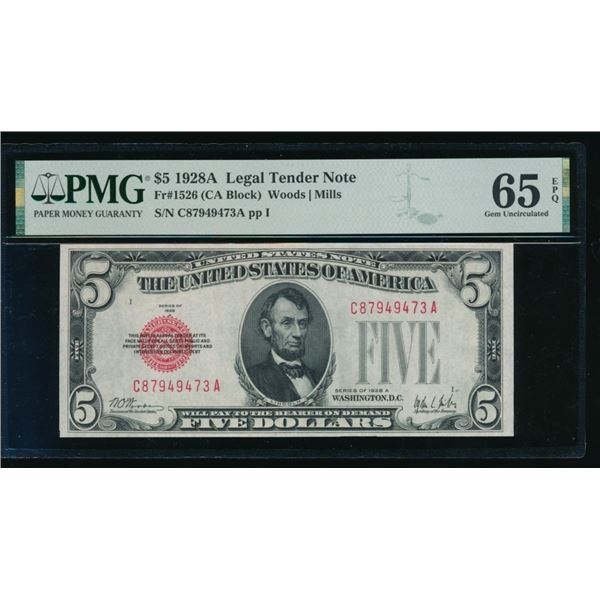 1928A $5 Legal Tender Note PMG 65EPQ