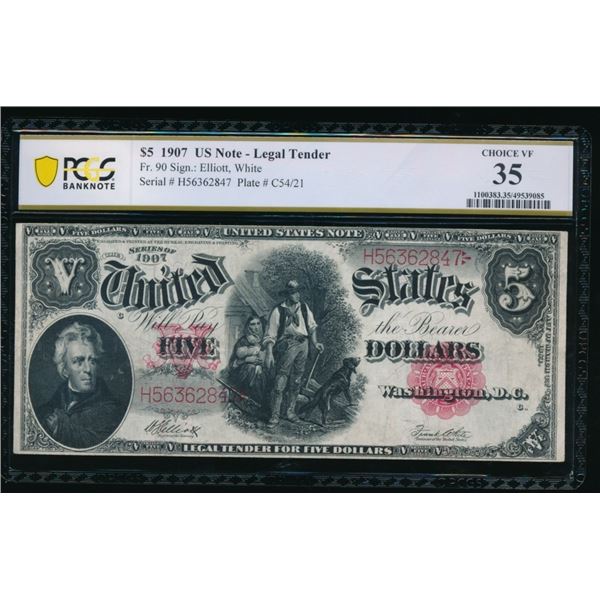 1907 $5 Legal Tender Note PCGS 35
