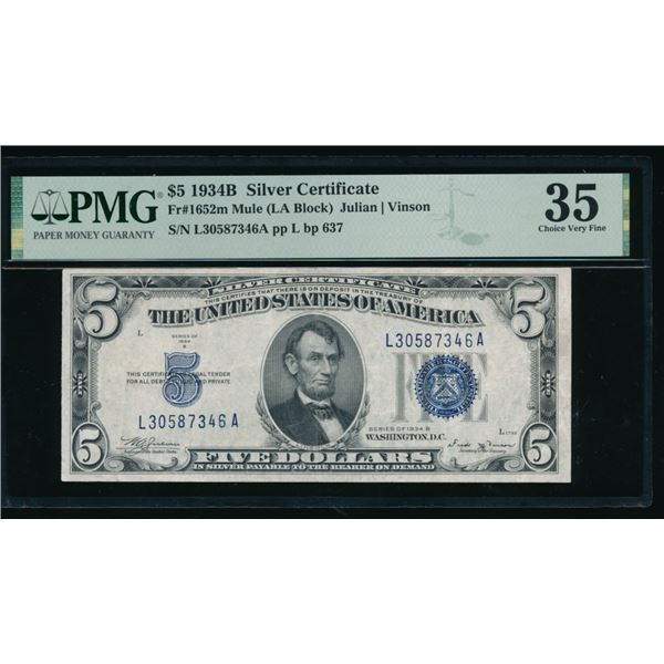1934B $5 Silver Certificate PMG 35