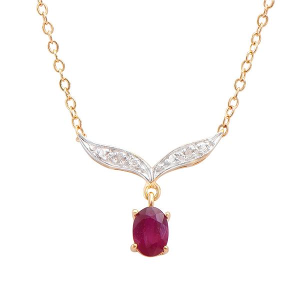 Plated 18KT Yellow Gold 1.00ct Ruby and Diamond Pendant with Chain