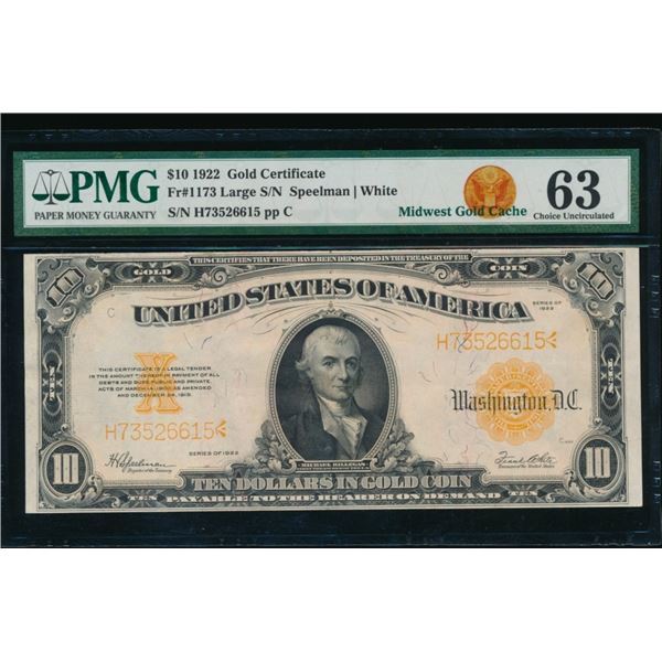 1922 $10 Gold Certificate PMG 63