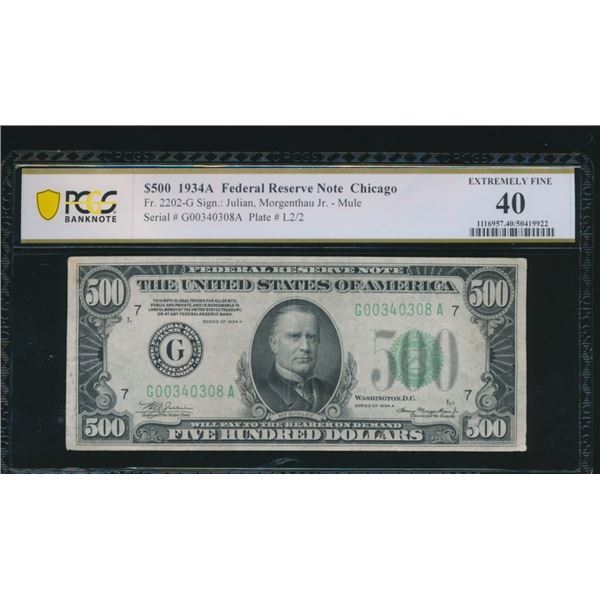 1934A $500 Chicago FRN PCGS 40