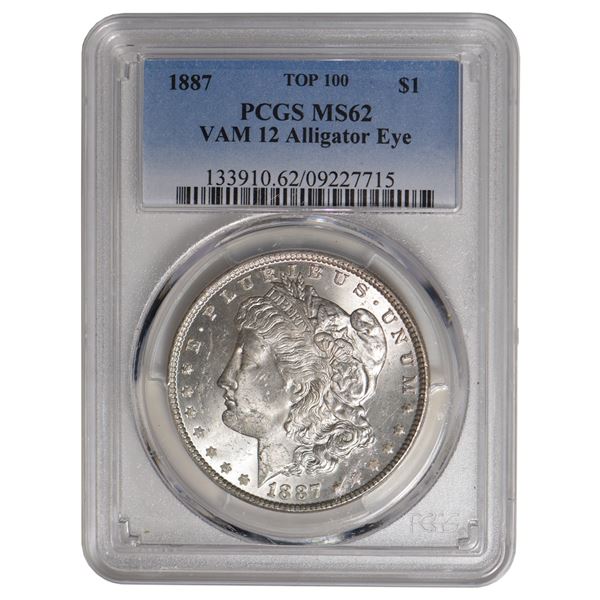 1887 $1 Vam 12 Alligator Eye Morgan PCGS MS62