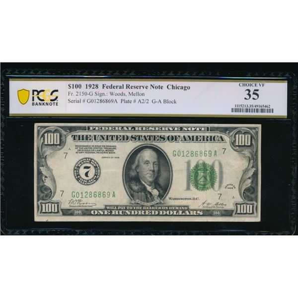 1928 $100 Chicago FRN PCGS 35