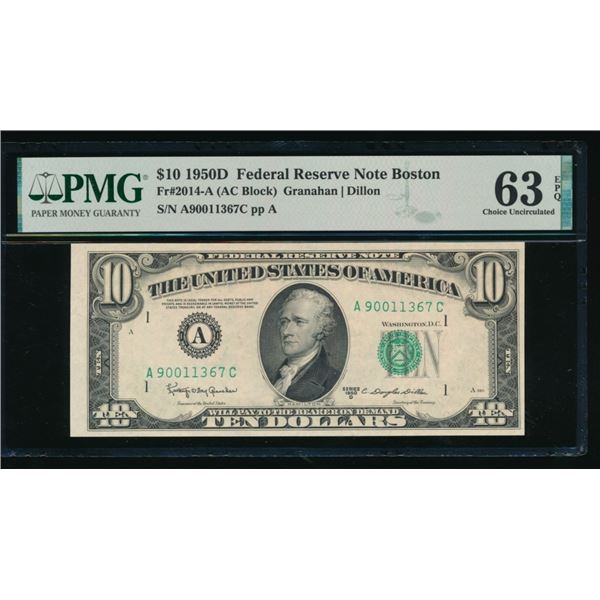 1950D $10 Boston FRN PMG 63EPQ