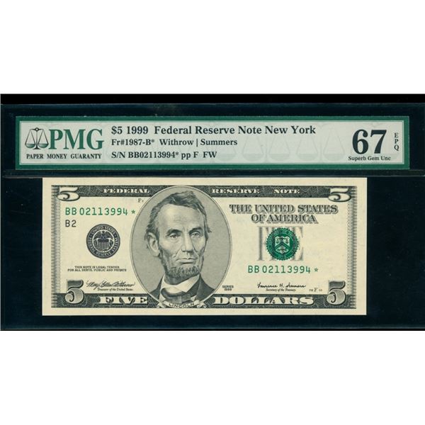 1999 $5 STAR New York FRN PMG 67EPQ