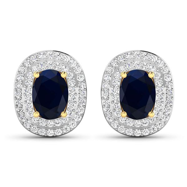 14KT Yellow Gold 1.5ctw Blue Sapphire and Diamond Earrings