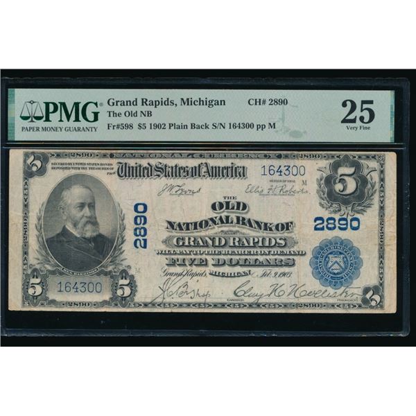 1902 $5 Grand Rapids MI National PMG 25