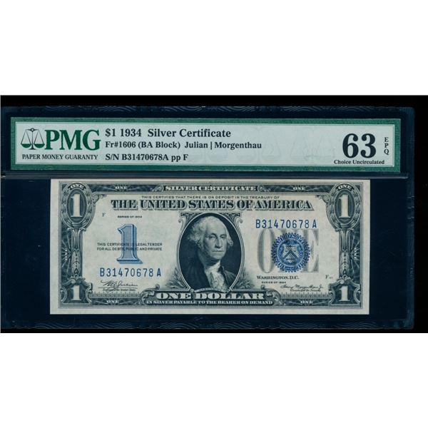 1934 $1 Silver Certificate PMG 63EPQ