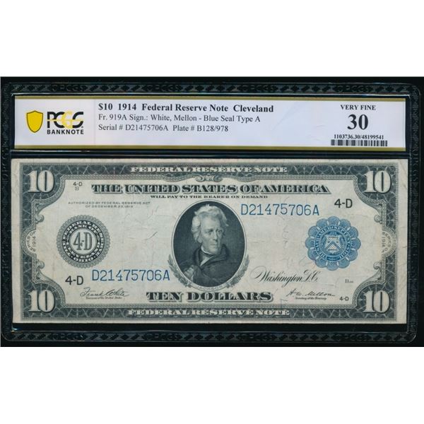 1914 $10 Cleveland FRN PCGS 30