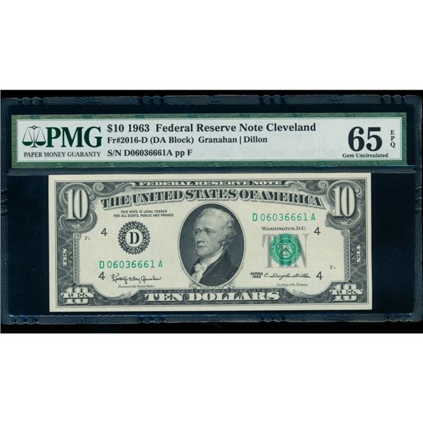 1963 $10 Cleveland FRN PMG 65EPQ