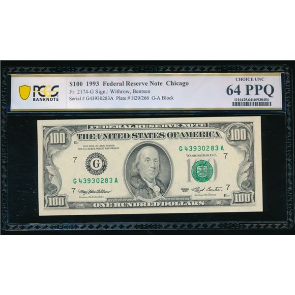 1993 $100 Chicago FRN PCGS 64PPQ
