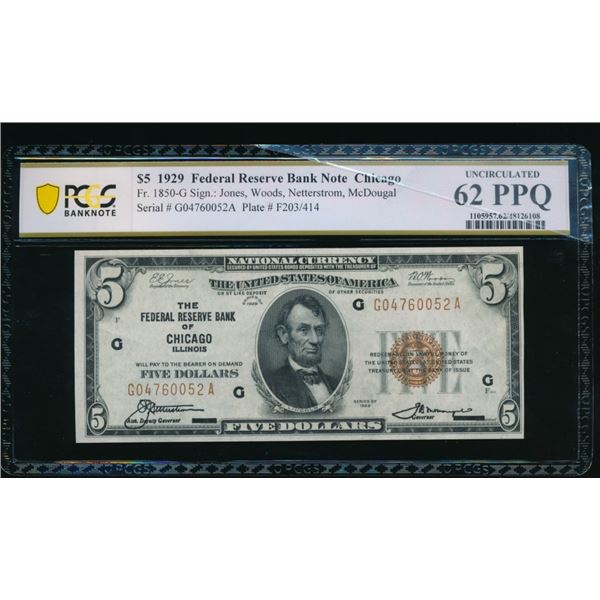 1929 $5 Chicago FRBN PCGS 62PPQ