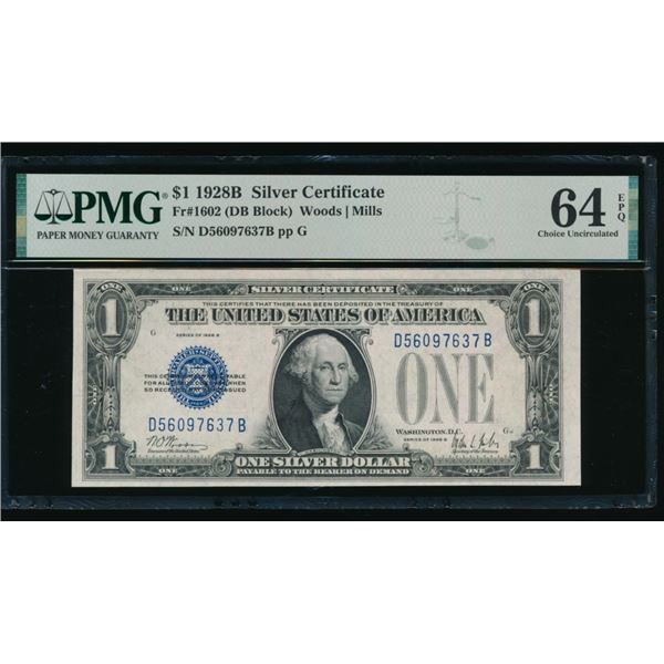1928B $1 Silver Certificate PMG 64EPQ