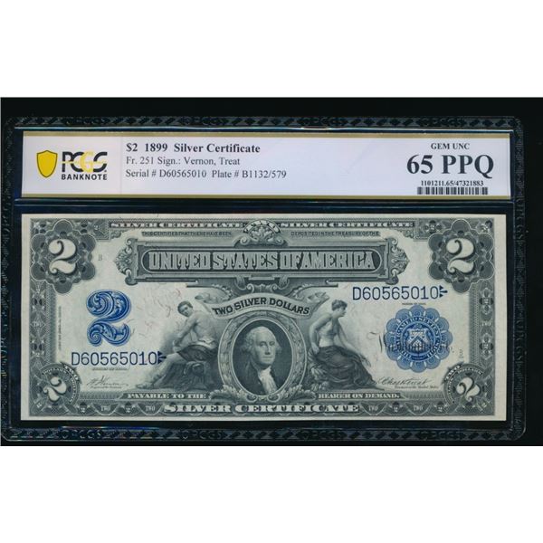 1899 $2 Mini Porthole Silver Certificate PCGS 65PPQ