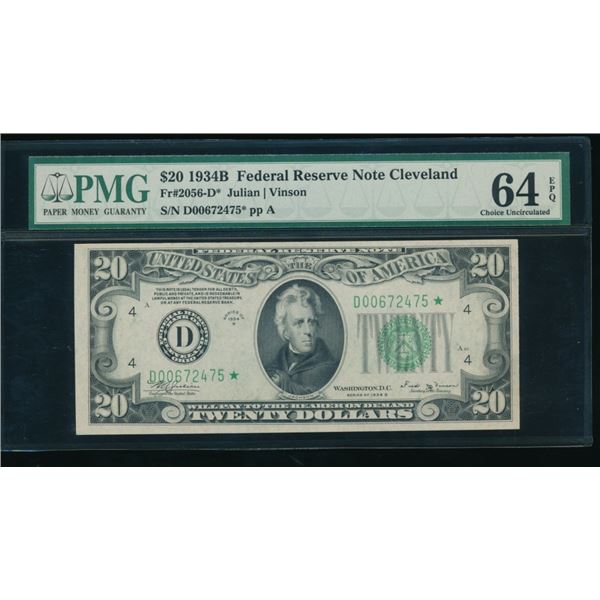 1934B $20 STAR Cleveland FRN PMG 64EPQ