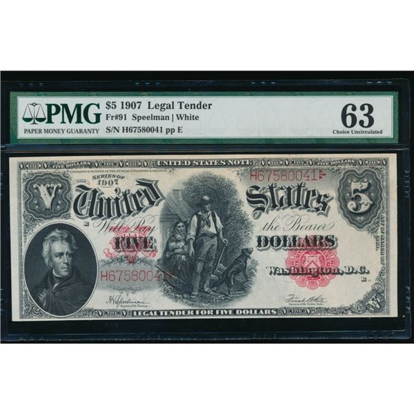 1907 $5 Legal Tender Note PMG 63