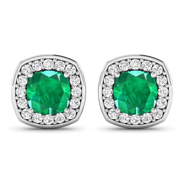 14KT White Gold 1.92ctw Zambian Emerald and Diamond Earrings