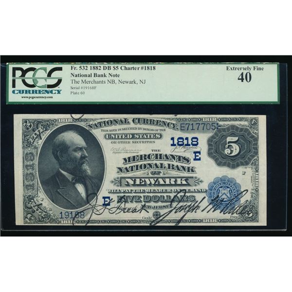 1882 $5 Newark NJ National PCGS 40