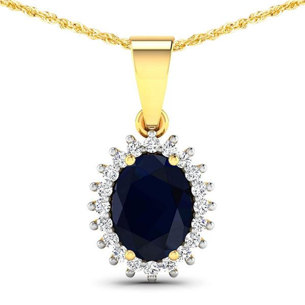 14KT Yellow Gold 1.3ctw Blue Sapphire and Diamond Pendant