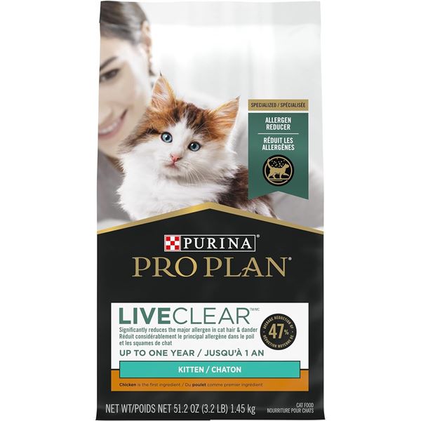 3.2LBS BAG OF PURINA PRO PLAN KITTEN LIVECLEAR