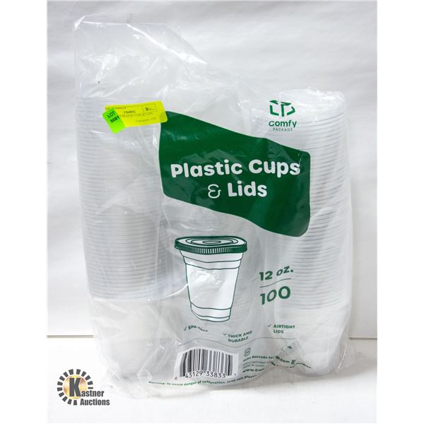 100 COMFY PLASTIC CUPS & LIDS