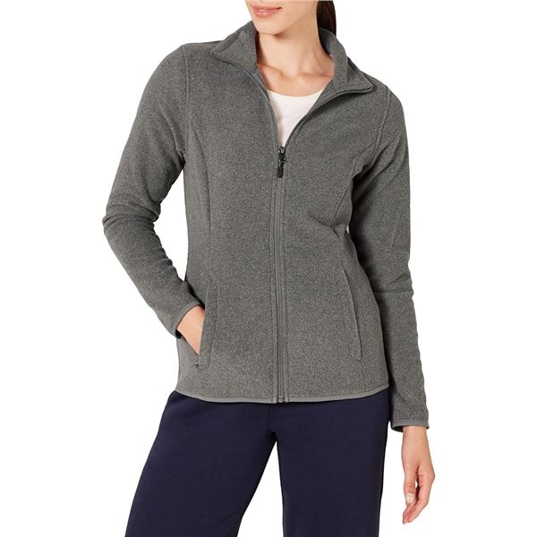 NEW AMAZON ESSENTIALS WOMENS GREY FULL ZIP POLAR