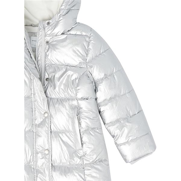 NEW AMAZON ESSENTIALS GIRLS METALLIC SILVER PUFFER