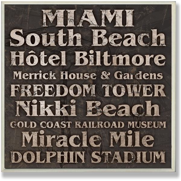 NEW MIAMI LANDMARKS SQUARE WALL PLAQUE 12" X 12"