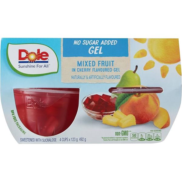 NEW CASE OF DOLE NO SUGAR ADDED GEL MIXED FRUIT