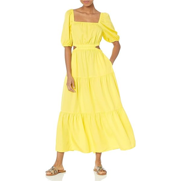 NEW THE DROP APRIL TIERED MIDI DRESS LEMON SZ XS