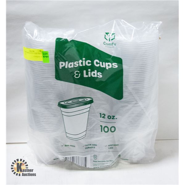 COMFY 100 PLASTIC CUPS AND LIDS - 12OZ