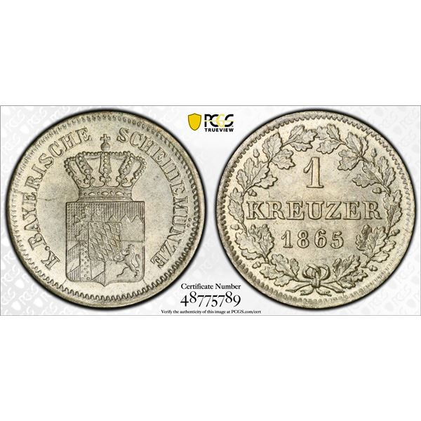 BAVARIA: Ludwig II, 1864-1886, BI kreuzer, 1865, PCGS MS64