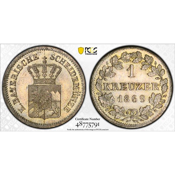 BAVARIA: Ludwig II, 1864-1886, BI kreuzer, 1869, PCGS UNC details