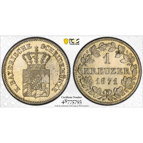 BAVARIA: Ludwig II, 1864-1886, BI kreuzer, 1871, PCGS MS63