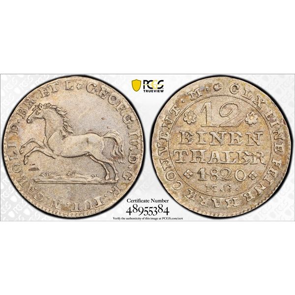 BRUNSWICK-WOLFENBÜTTEL: George IV, 1820-1830, AR 1/12 thaler, 1820, PCGS MS62