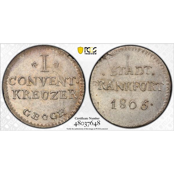 FRANKFURT AM MAIN: Free City, BI kreuzer, 1805, PCGS MS64