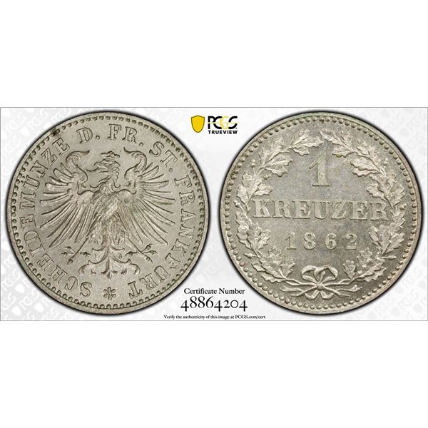 FRANKFURT AM MAIN: Free City, BI kreuzer, 1862, PCGS MS65