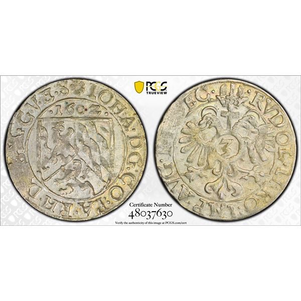 PFALZ-ZWEIBRÜCKEN: Johann I der Ältere (the Lame), 1569-1604, AR 3 kreuzer (groschen), 1602, PCGS MS