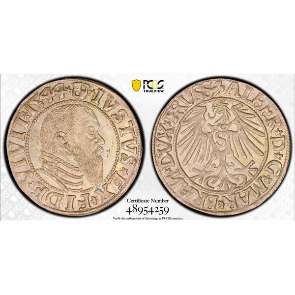 PRUSSIA: Albrecht I, 1525-1568, AR groschen, 1544, PCGS MS62